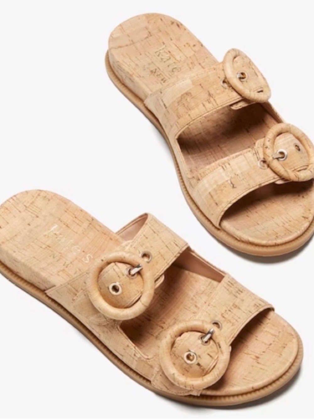 kate spade Cork-Look Double Buckle Slide Sandals - Tan